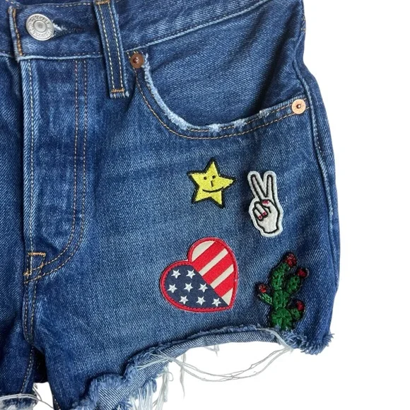 Levi’s Original Fit 501 Jean Shirts with Colorful Patches Size 26 - Picture 4 of 14